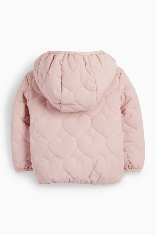 Baby Mädchen - Herzchen - Baby-Steppjacke mit Kapuze - wasserabweisend - rosa