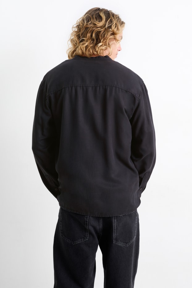 Mężczyźni - Koszula - relaxed fit - stójka - czarny