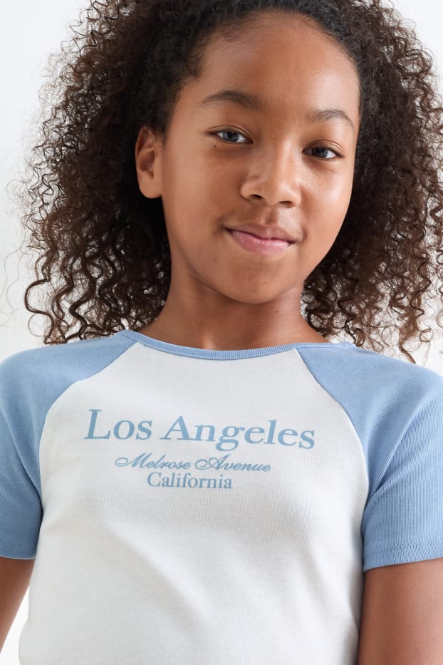 Bambine - Los Angeles - maglia a maniche corte - blu  / crema
