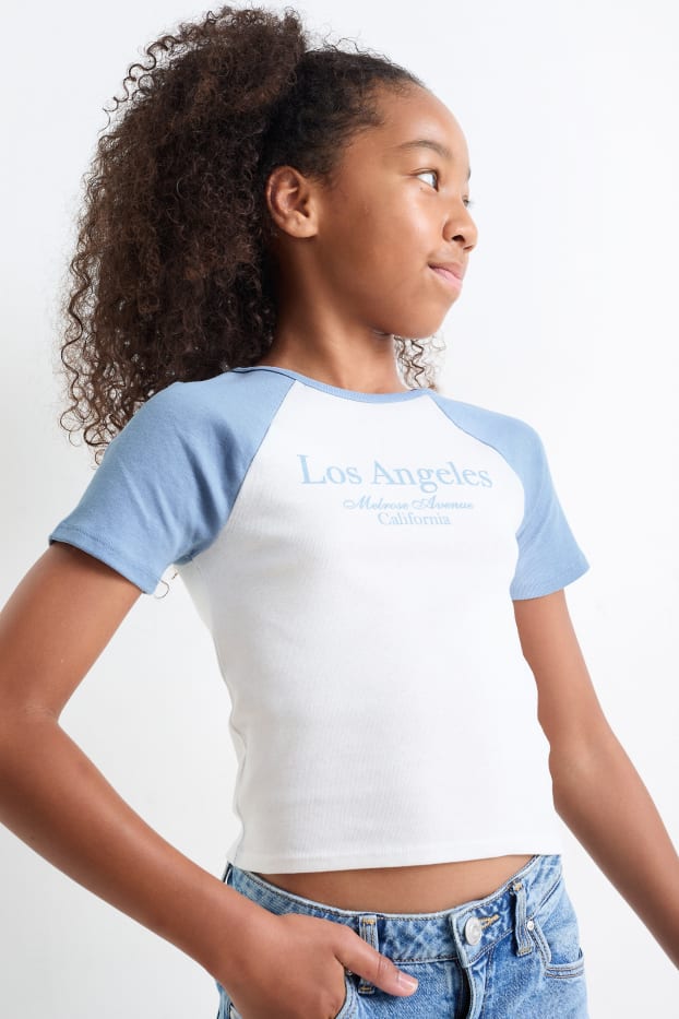 Bambine - Los Angeles - maglia a maniche corte - blu  / crema