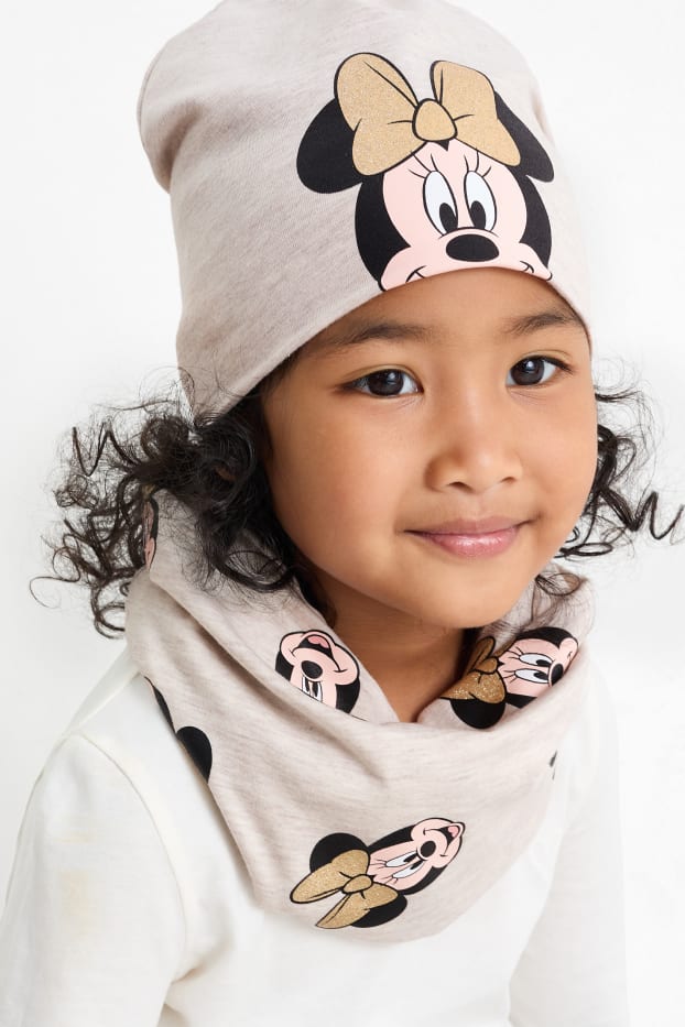 Kinder Mädchen - Minne Maus - Set - Mütze und Loop Schal - 2 teilig - beige-melange