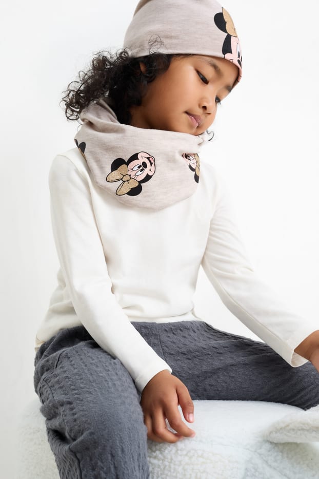 Kinder Mädchen - Minne Maus - Set - Mütze und Loop Schal - 2 teilig - beige-melange