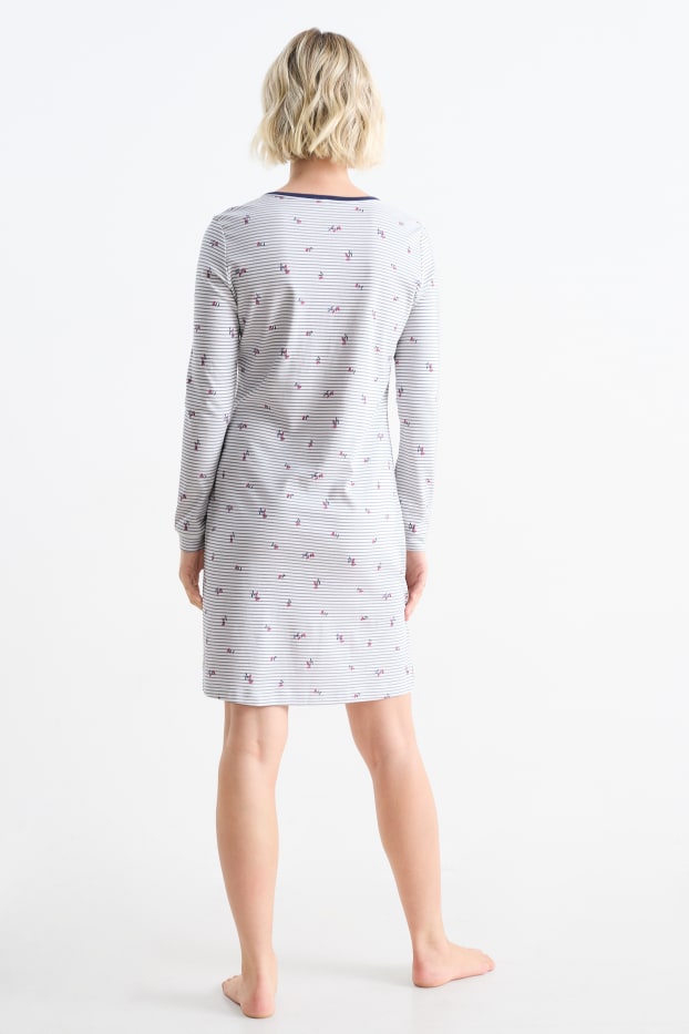 Damen - Nachthemd - geblümt - gestreift - weiß