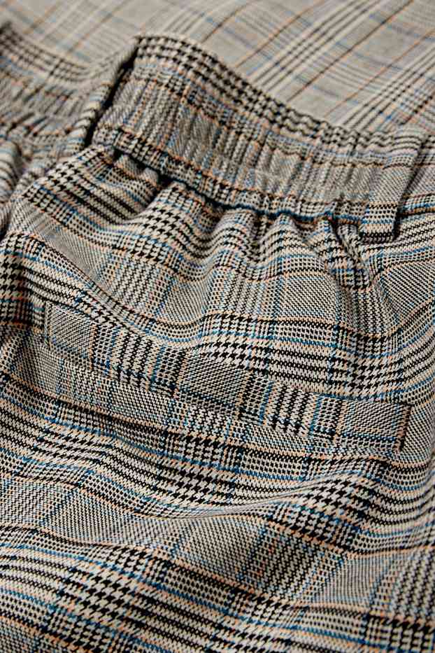 Dámské - Plátěné kalhoty - high waist - wide leg - kostkované - šedá
