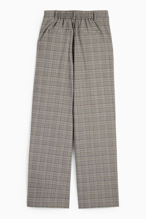 Dámské - Plátěné kalhoty - high waist - wide leg - kostkované - šedá