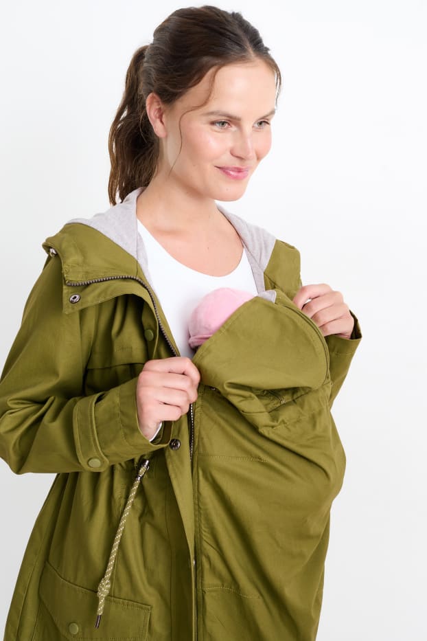 Damen - Umstands-Parka mit Kapuze und Baby-Einsatz - wasserabweisend - dunkelgrün