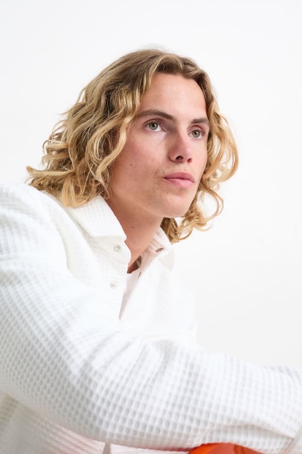 Herren - Hemdjacke - strukturiert - cremeweiß