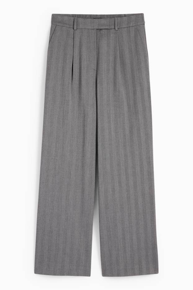 Kobiety - Spodnie materiałowe - wysoki stan - wide leg - w paski - szary