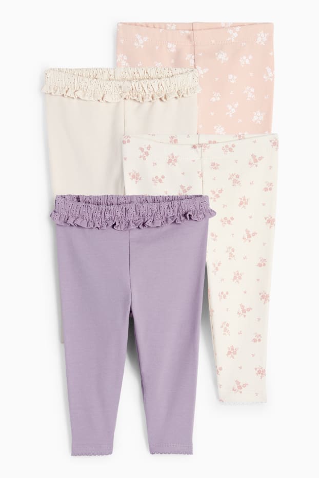 Bébés filles - Lot de 4 - petites fleurs - leggings chauds pour bébé - violet