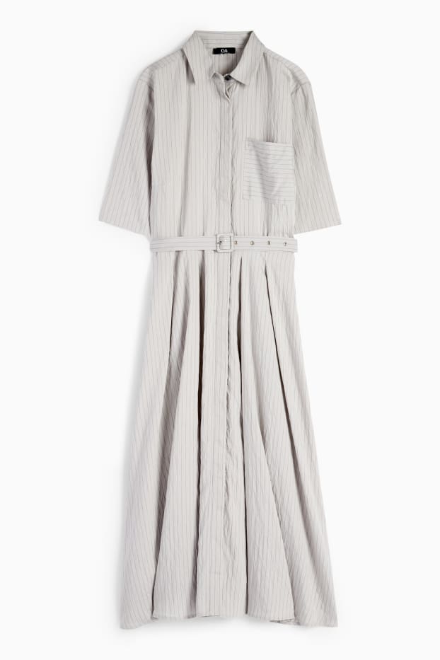 Femmes - Robe-chemisier à ceinture - à rayures - gris