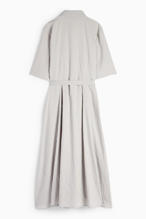 Femmes - Robe-chemisier à ceinture - à rayures - gris