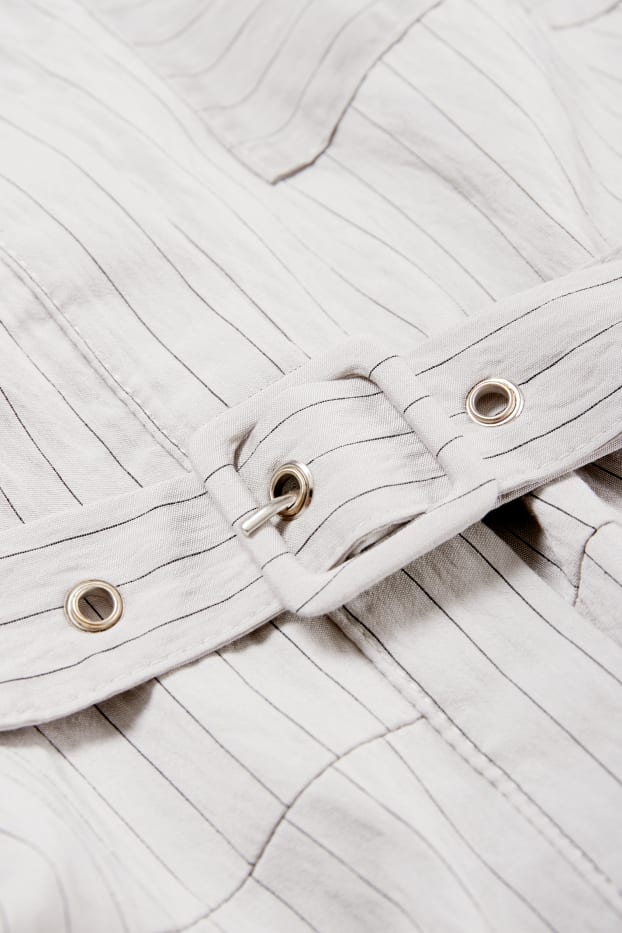Femmes - Robe-chemisier à ceinture - à rayures - gris