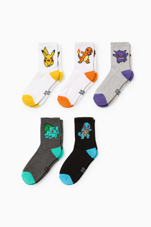 Copii - Băieți - Multipack 5 perechi - Pokémon - șosete cu motive - negru