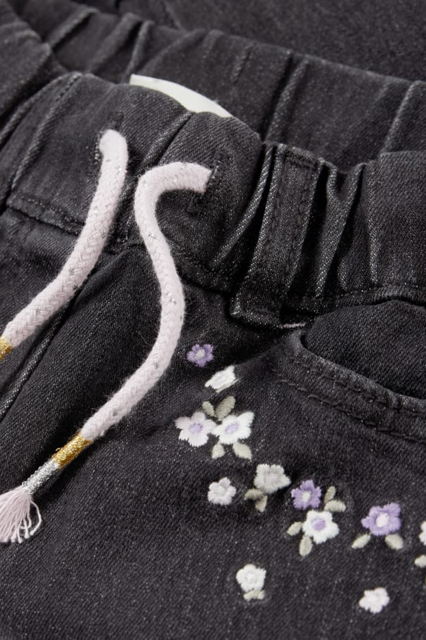 Kinder Mädchen - Thermojeans - geblümt - dunkelgrau