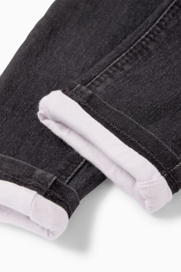 Kinder Mädchen - Thermojeans - geblümt - dunkelgrau
