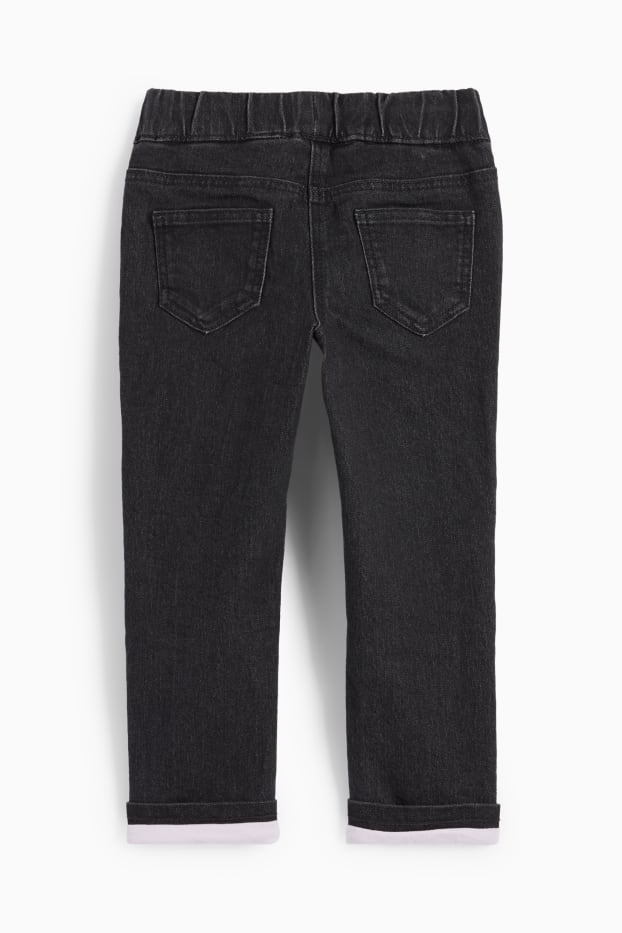 Kinder Mädchen - Thermojeans - geblümt - dunkelgrau