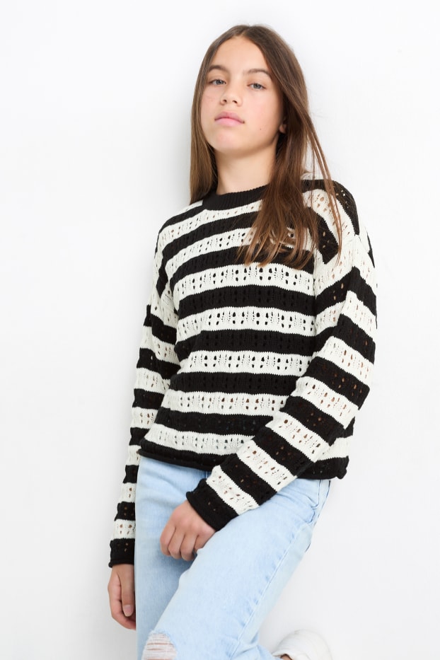 Copii - Fete - Pulover - cu dungi - negru / alb