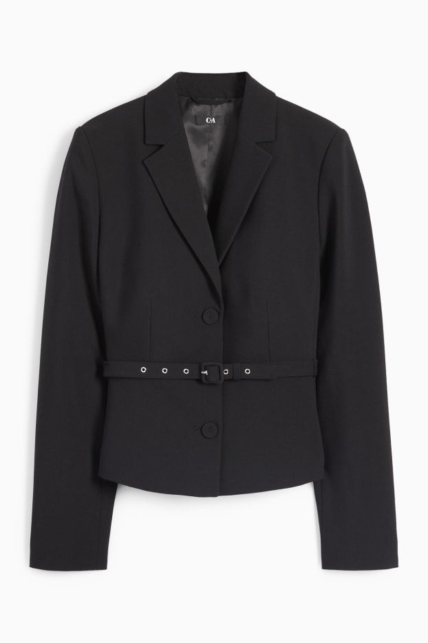 Women - Blazer with belt - black