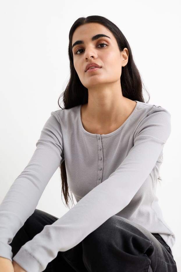 Donna - Maglia con collo serafino - grigio chiaro