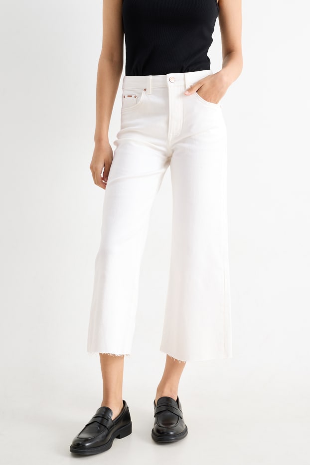 Donna - Jeans a gamba larga - vita media - bianco crema