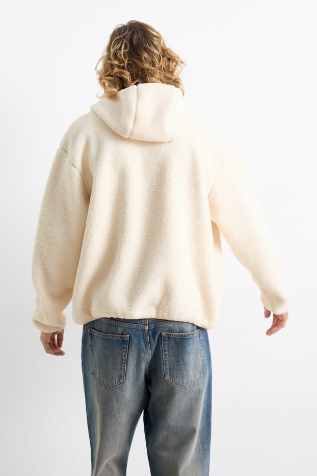 Uomo - Giacca in pelo teddy con cappuccio - bianco crema