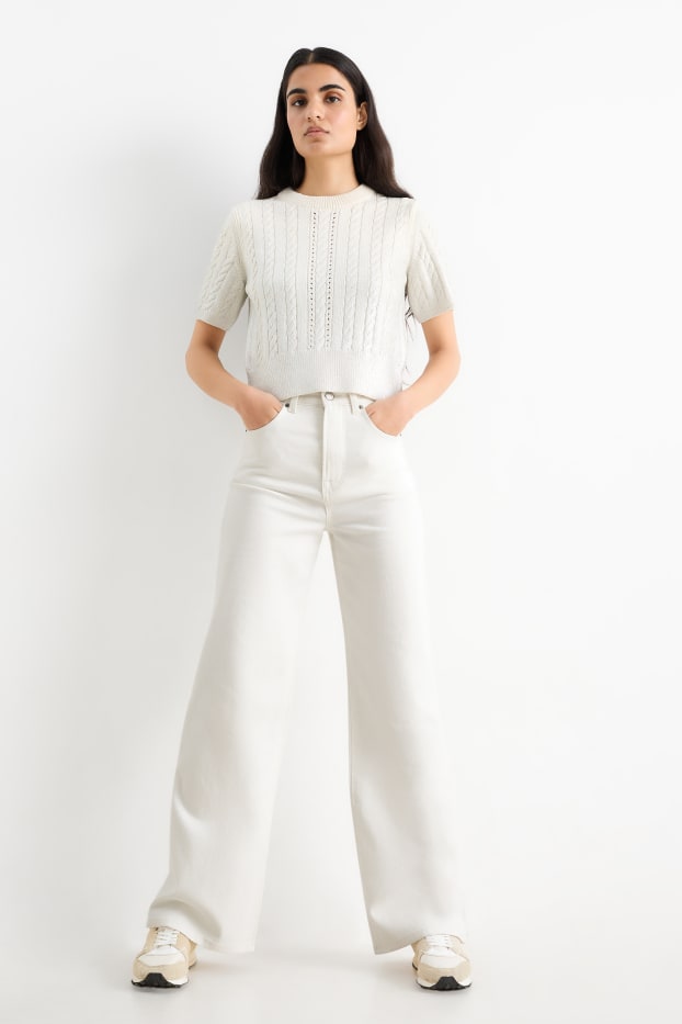 Dames - Wide leg jeans - high waist - crème wit