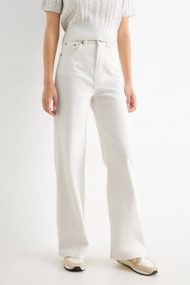 Dames - Wide leg jeans - high waist - crème wit