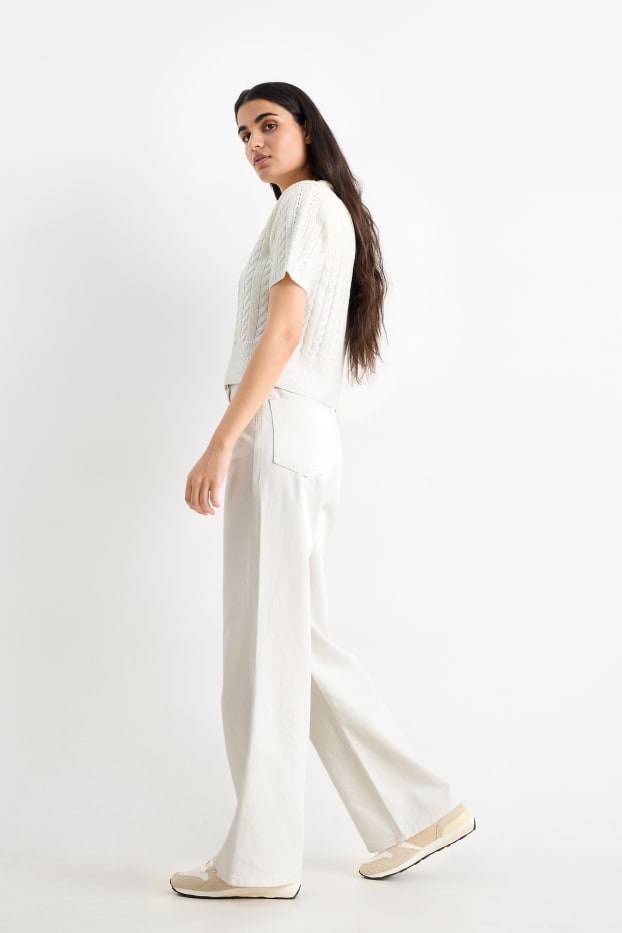 Dames - Wide leg jeans - high waist - crème wit
