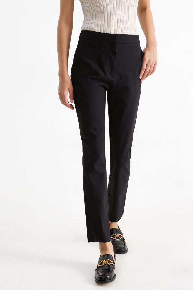 Femmes - Pantalon en toile - mid waist - slim fit - noir