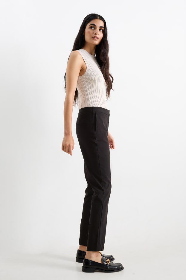 Femmes - Pantalon en toile - mid waist - slim fit - noir