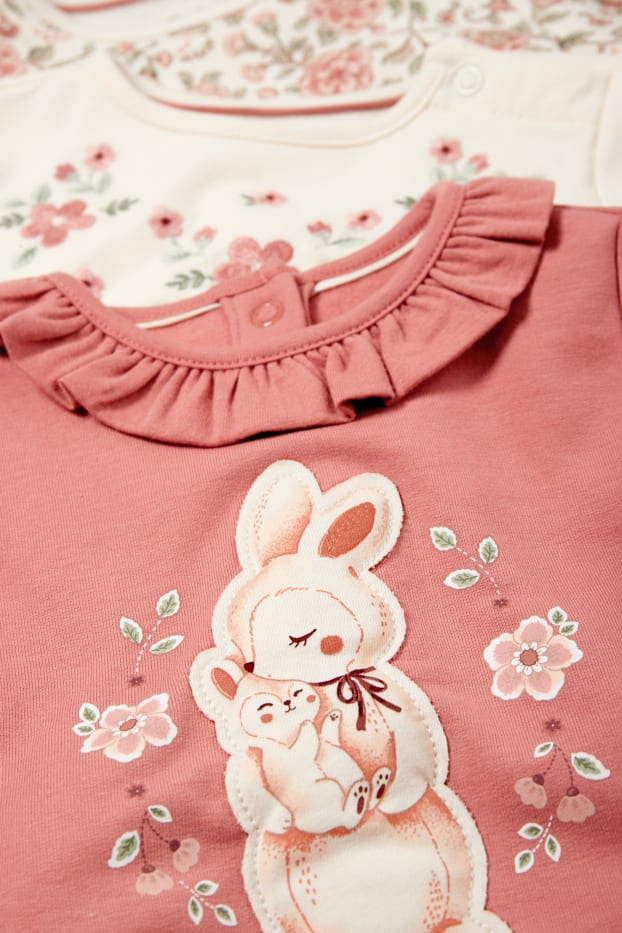 Baby Mädchen - Multipack 3er - Baby-Sweatshirt - geblümt - dunkelrosa