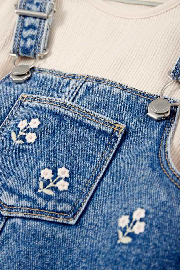 Baby Mädchen - Blümchen - Baby-Outfit - 2 teilig - jeansblau
