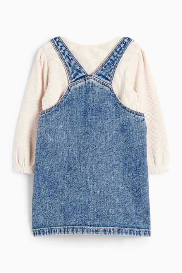 Baby Mädchen - Blümchen - Baby-Outfit - 2 teilig - jeansblau