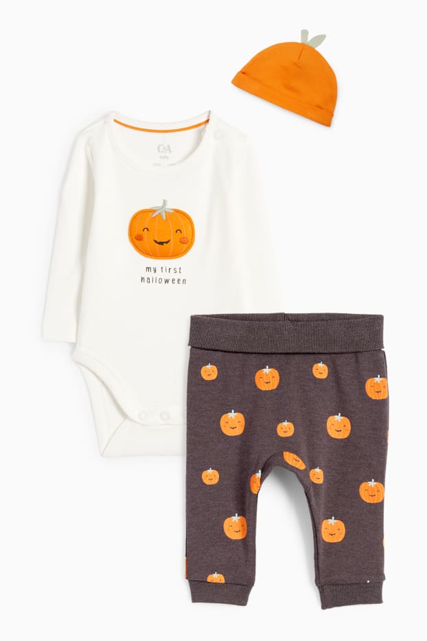 Baby Jungen - Kürbis - Erstlingsoutfit - 3 teilig - weiss