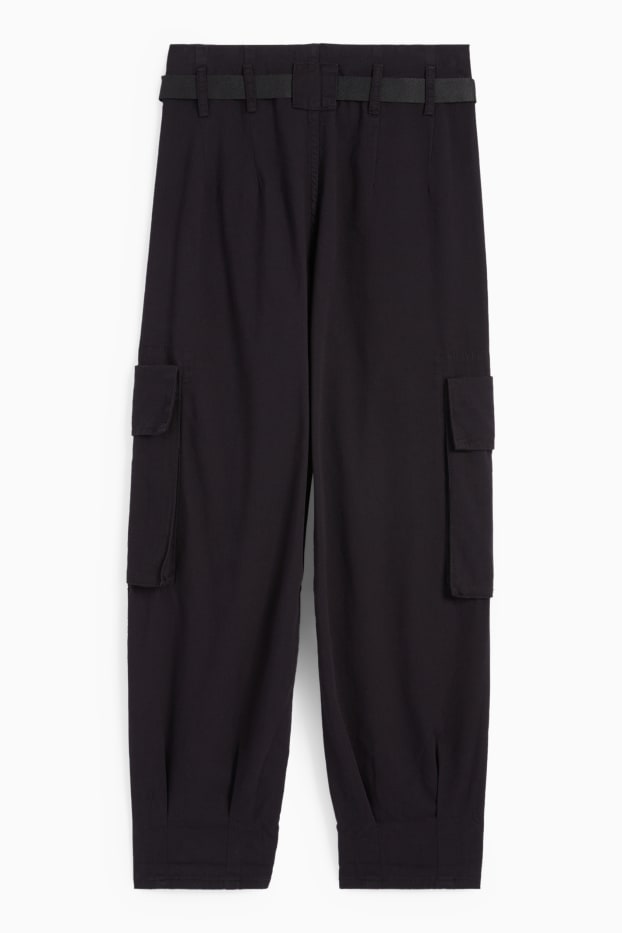 Women - Cargo trousers - high waist - tapered fit - black