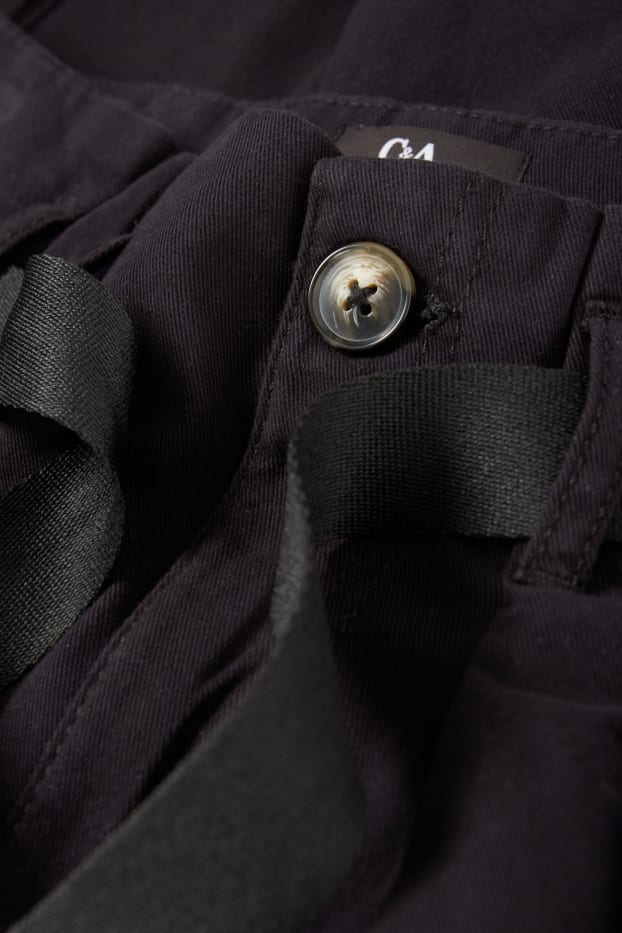 Women - Cargo trousers - high waist - tapered fit - black