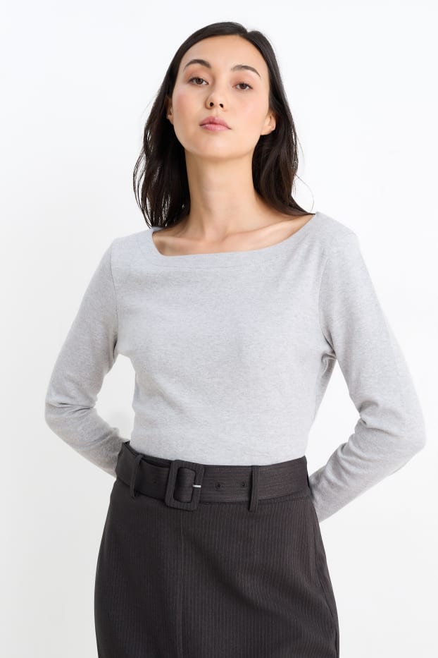 Damen - Basic-Langarmshirt - hellgrau-melange