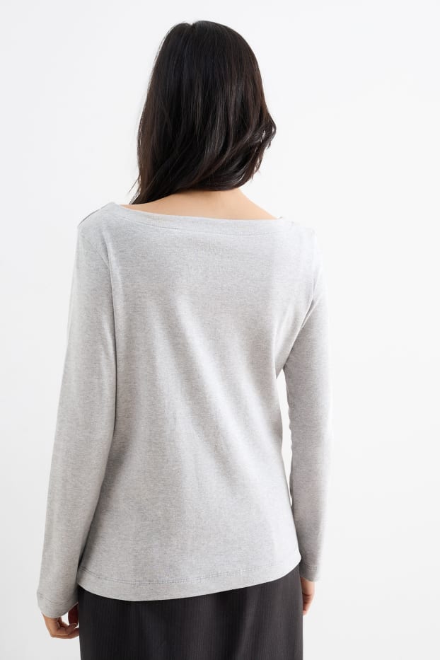 Damen - Basic-Langarmshirt - hellgrau-melange
