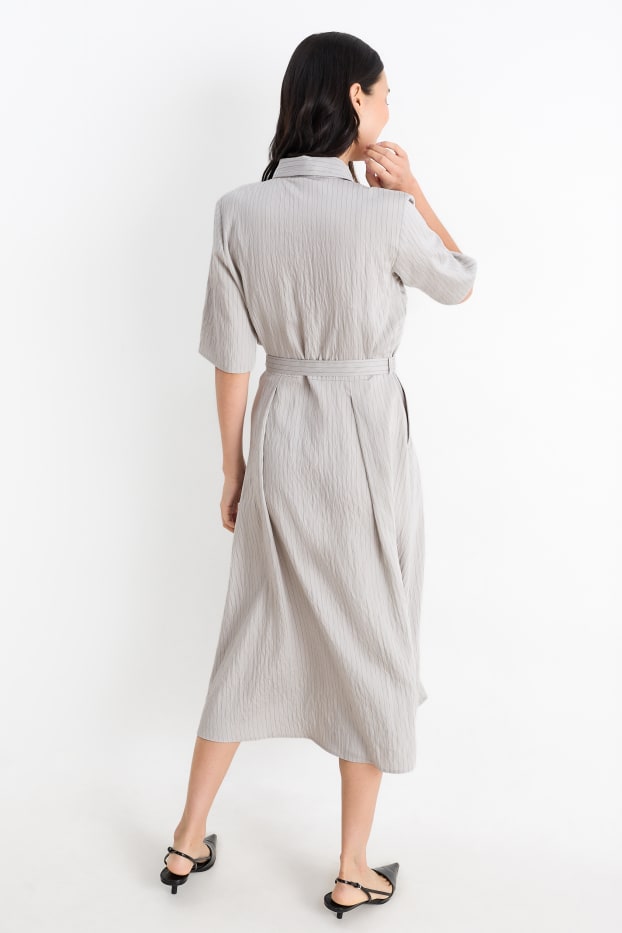 Femmes - Robe-chemisier à ceinture - à rayures - gris