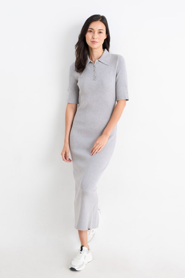 Femmes - Robe-polo de maille - gris
