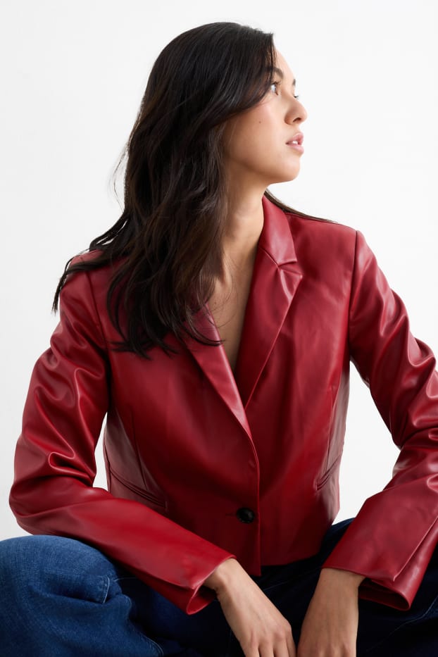 Donna - Blazer - regular fit - similpelle - rosso scuro