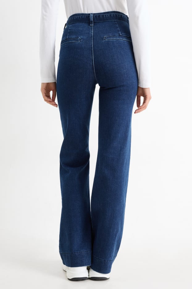 Femei - Flared jeans cu curea - talie înaltă - LYCRA® - denim-albastru
