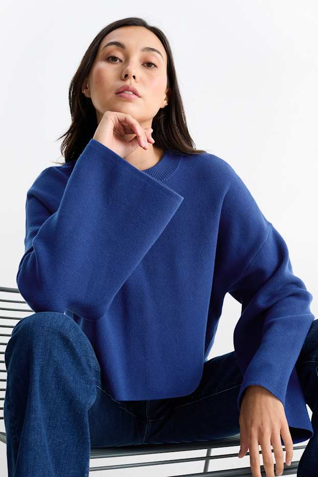 Femmes - Pullover court - bleu foncé