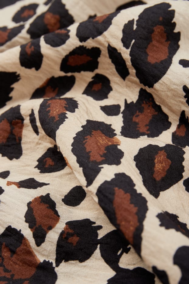 Kobiety - Sukienka z bufiastymi rękawami - nadruk leoparda - brązowy