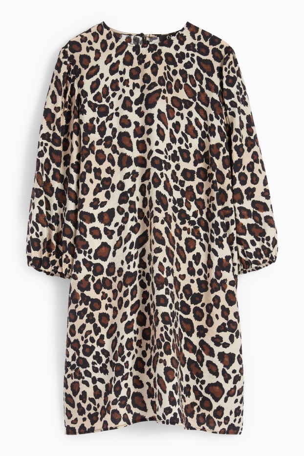 Kobiety - Sukienka z bufiastymi rękawami - nadruk leoparda - brązowy