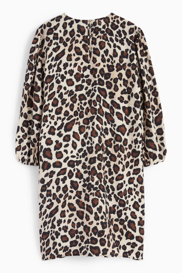 Kobiety - Sukienka z bufiastymi rękawami - nadruk leoparda - brązowy
