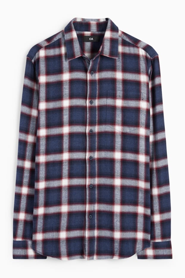 Men - Shirt - regular fit - kent collar - check - dark blue