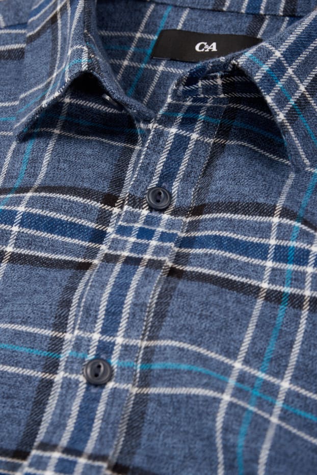 Uomo - Camicia - regular fit - collo all'italiana - a quadretti - blu scuro