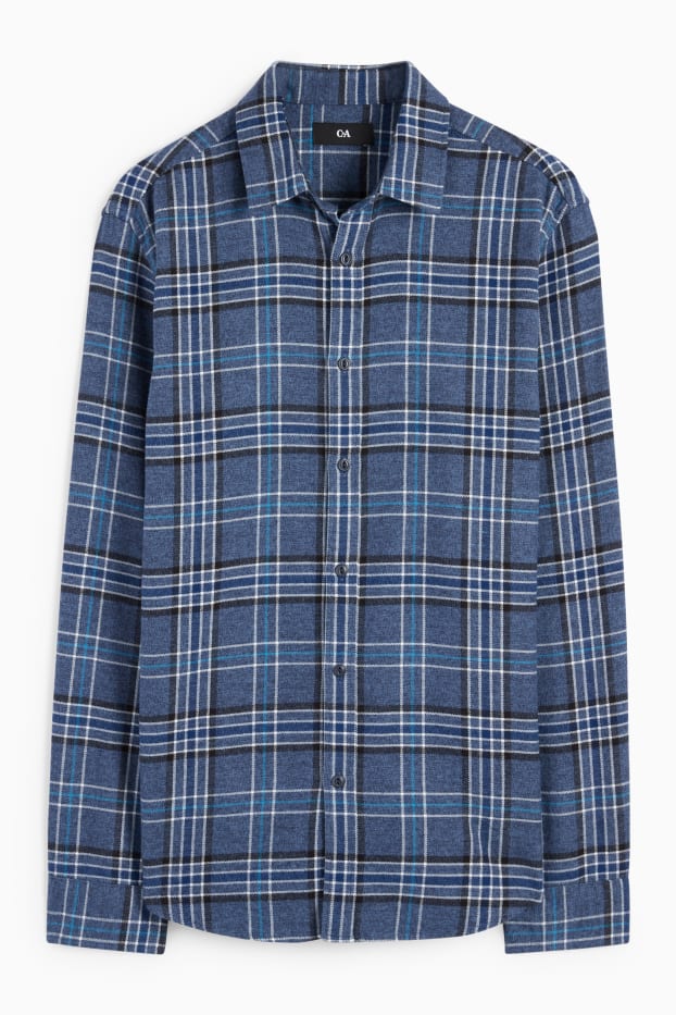 Uomo - Camicia - regular fit - collo all'italiana - a quadretti - blu scuro