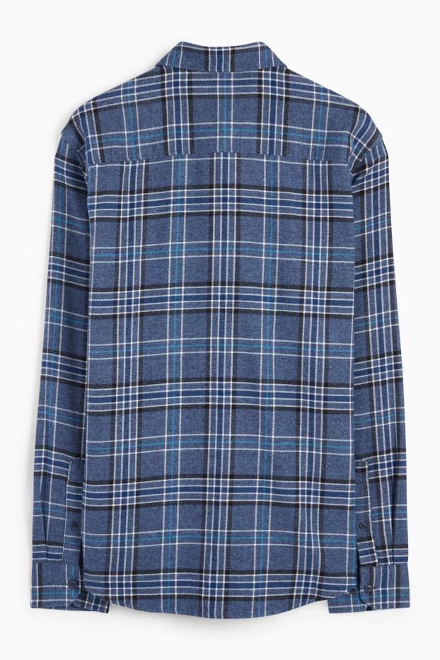 Uomo - Camicia - regular fit - collo all'italiana - a quadretti - blu scuro